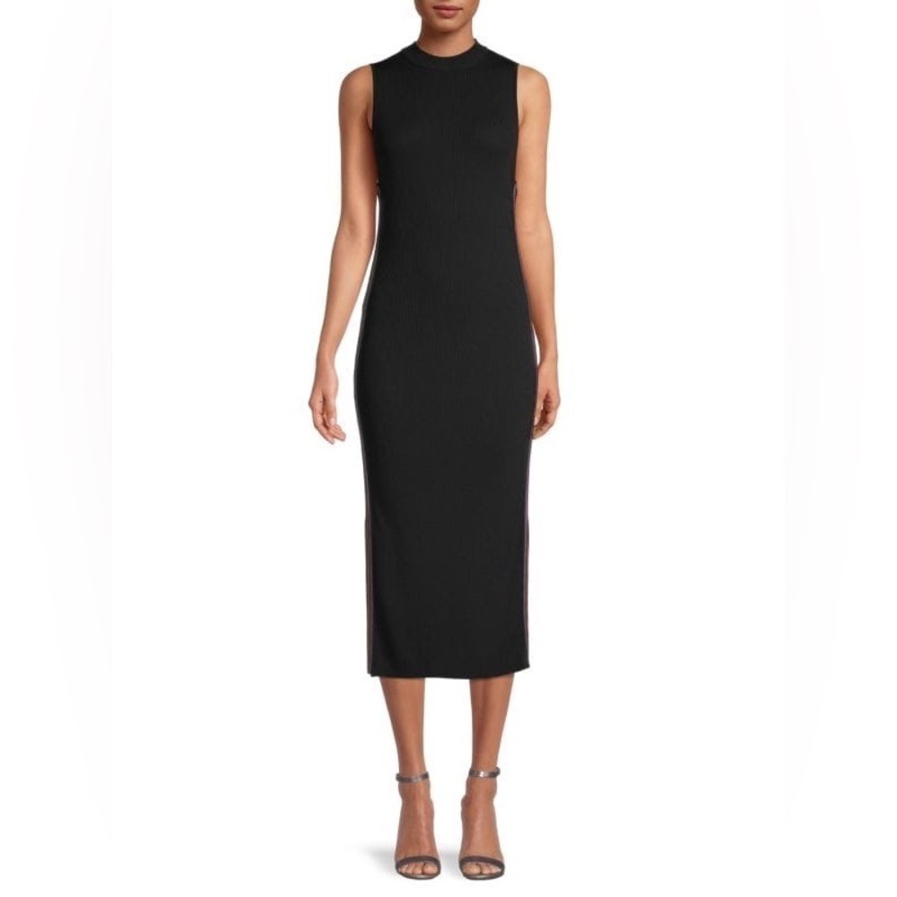 Cupcakes and Cashmere Leola Racing Stripe Midi Shift Black Knit Dress XS